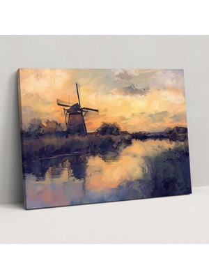 Popcas Claude Monet Kanvas Tablosu - Kırsal Rüzgar Değirmeni Duvar Sanatı - Ev Dekorasyonu ve Duvar Dekorasyonu
