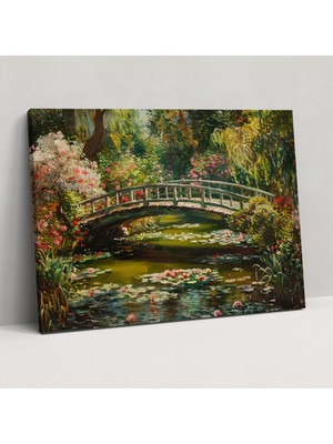 Popcas Ahşap Köprüyle Büyüleyici Bir Bahçe Claude Monet Duvar Dekorasyonu - Claude Monet Duvar Sanatı Kanvas Duvar Sanatı