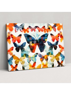 Popcas Geometrik Kelebek Duvar Sanatı - Kurutulmuş Kelebekler Kanvas Tablo Geometrik Desen Ev Dekorasyonu