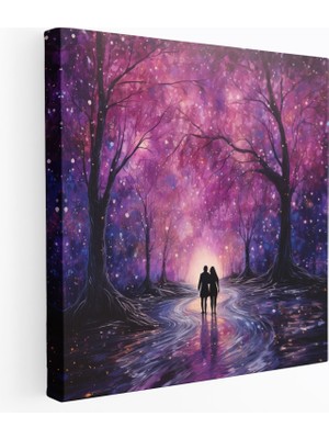 Popcas Parıldayan Yıldızlı Gece Romantik Kanvas Tablo - Parıltı Duvar Dekorasyonu Romantizm