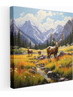 Popcas Dağ Geyiği Kanvas Tablosu - Geyik Kanvas Duvar Sanatı