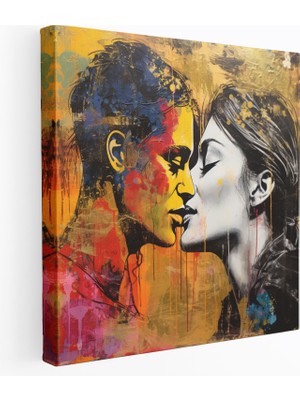 Popcas Soyut Öpücük Duvar Sanatı - Canlı Soyut Etkileyici