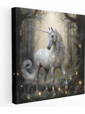 Popcas Parıldayan Simli Unicorn Kanvas Tablo - Sim Duvar Dekorasyonu Ev Dekorasyonu Unicorn