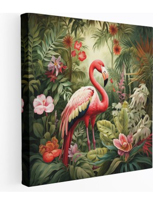 Popcas Botanik Flamingo Duvar Dekorasyonu - Kanvas Tablo Ev Dekorasyonu Botanik Illüstrasyon