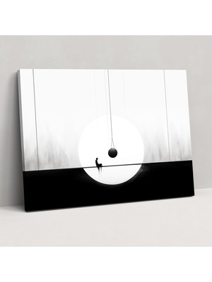Popcas Huzur Duvar Sanatı - Hipnoz Sallanan Sarkaç Minimalist Siyah Beyaz Illüstrasyon
