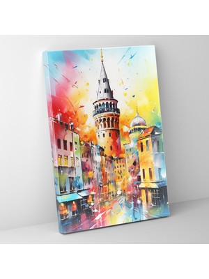 Popcas Galata Kulesi Kanvas Tablo - Canlı Renkler ve Çarpıcı Fırça Darbeleriyle