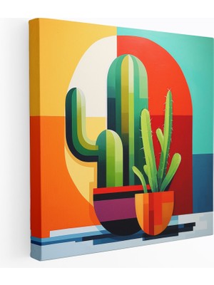 Popcas Kaktüs Duvar Sanatı - Modern Soyut Sanat Canlı Renkler Duvar Dekorasyonu
