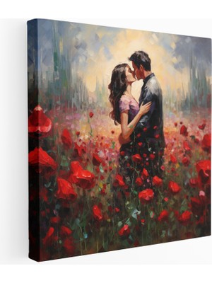 Popcas Tutkulu Kırmızı Gül Öpücüğü Izlenimci Kanvas Tablo