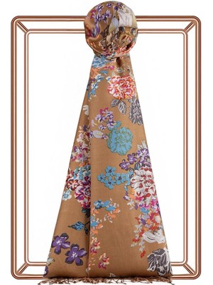 Ipekevi Desenli Ipek Şal - Yalı Bahçesi Desenli - Sütlü Kahve