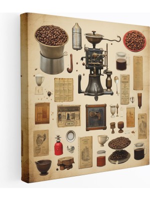 Popcas Retro Kahve Kolajı Kanvas Tablo - Kahve Demleme Ekipmanları Kahve Duvar Dekorasyonu Kahve Çekirdekleri