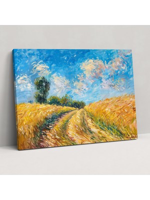 Popcas Claude Monet Buğday Tarlalarındaki Patika Duvar Dekorasyonu - Kanvas Tablo