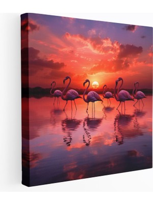 Popcas Flamingo Duvar Sanatı - Günbatımı Siluetleri - Kanvas Tablo