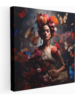 Popcas Frida Kahlo Tuval Duvar Dekorasyonu - Gerçeküstü Resim Duvar Sanatı Çiçekler