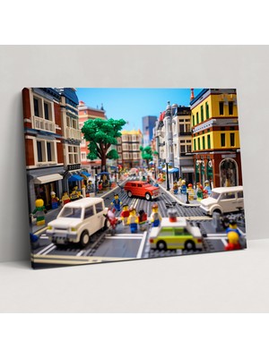 Popcas LEGO Şehri'nde Canlı Şehir Manzaralı LEGO Kanvas Tablo - Duvar Sanatı Ev Dekorasyonu