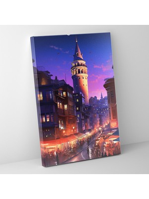 Popcas Galata Kulesi Duvar Dekorasyonu - Gece Manzarası Ev Dekorasyonu Kanvas Tablo