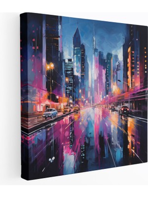 Popcas Otel Manzaralı Kanvas Tablo - Otel Ev Dekorasyonu Neon Işıklar