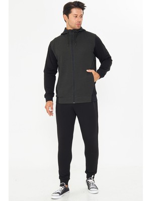 Erkek Tam Fermuarlı Kapüşonlu Eşofman Takımı Haki 5816-H