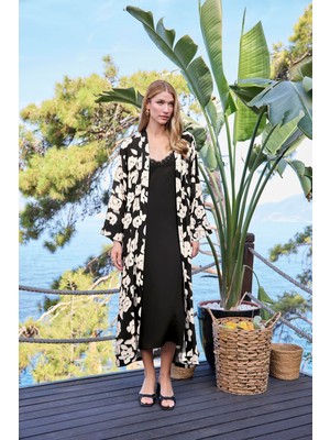 Monamise Kadın Desenli Dantelli ve Dekolteli Sabahlık Takımı 25062