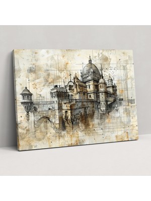 Popcas Leonardo Da Vinci Duvar Sanatı - Mimarlık Eskizleri Kanvas Tablo - Duvar Dekorasyonu Için Leonardo Da Vinci