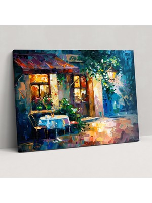 Popcas Leonid Afremov Cafe Köşesi Kanvas Duvar Tablosu - Leonid Afremov Kanvas Duvar Sanatı