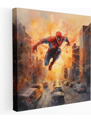 Popcas Marvel Spider-Man Kanvas Tablo - Duvar Dekorasyonu New York Şehri