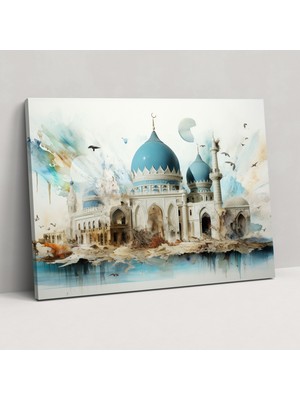 Popcas Karışık Medya Cami Kanvas Tablo - Cami Karışık Medya Sanat Eseri Duvar Süsü Ev Dekorasyonu