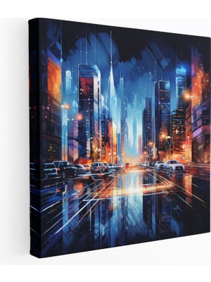Popcas Fütüristik Gece Şehri Lenticular Duvar Dekorasyonu - Sanat Eseri