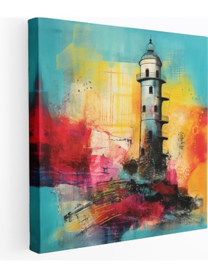 Popcas Efsanevi Soyut Kız Kulesi Duvar Sanatı - Kız Kulesi Canlı Renkler Dokulu Katmanlar Efsanevi