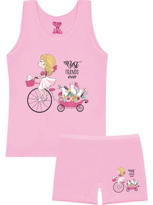 Öts Kız Çocuk Atlet Boxer Likralı Pembe Girl (%96 Pamuk - %4 Elastan)