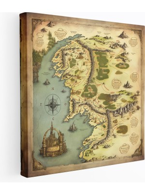 Popcas Orta Dünya Haritası Kanvas Tablo - Orta Dünya Vintage Harita Duvar Dekorasyonu Ev Dekorasyonu