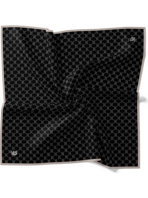 Siyah-Beyaz Petek Desen Twill Ipek Eşarp
