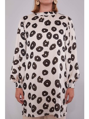 Bej Yuvarlak Desenli Tunik