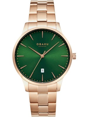 Obaku Denmark V247XDVESV Quartz Çelik Rose Yeşil Kadran 42 mm Erkek Kol Saati