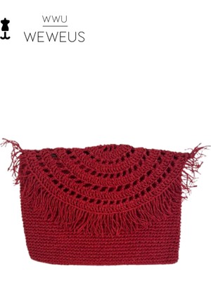 Weweus Kadın Kırmızı Renk El  Yapımı Hasır Çanta