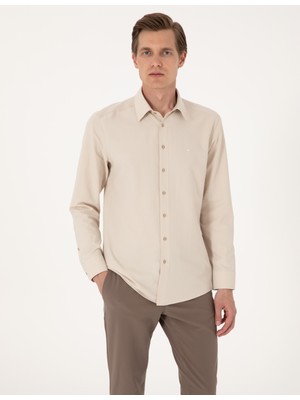Pierre Cardin Erkek Bej Slim Fit Uzun Kollu Basic Gömlek 50316734-VR011