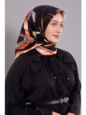 Siyah-Oranj Twill Ipek Eşarp Lunera Koleksiyonu