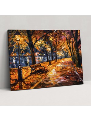 Popcas Leonid Afremov Tablo - Sonbahar Parkı Gece - Ev Dekorasyonu Duvar Dekorasyonu