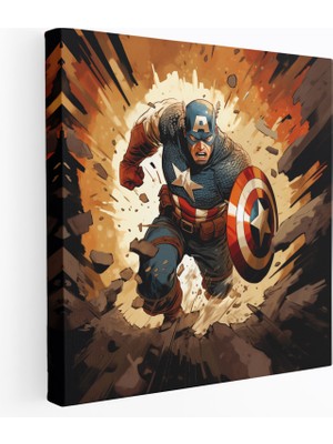 Popcas Marvel Duvar Sanatı - Çizgi Roman Kaptan Amerika Kanvas Tablo - Heyecan Duvar Sanatı