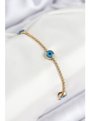 316L Çelik Nazar Boncuğu Model Gold Renk Kadın Bileklik