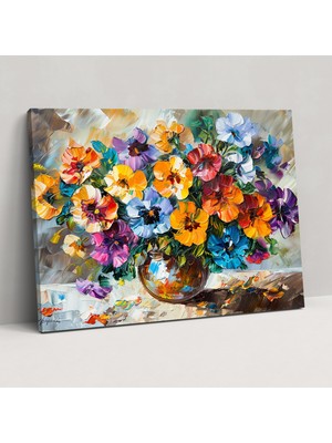 Popcas Çiçek Desenli Vazo Leonid Afremov Duvar Dekorasyonu - Kanvas Tablo Ev Dekorasyonu