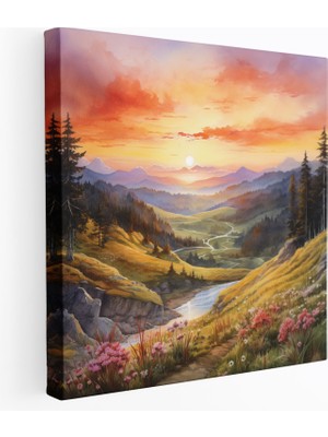 Popcas Orta Dünya Manzara Tablosu - Huzurlu Peyzaj - Orta Dünya Kanvas Tablo Suluboya Eser Huzurlu Peysaj