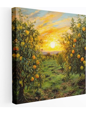 Popcas Limon Ağacı Günbatımı Kanvas Tablo - Duvar Sanatı Manzara