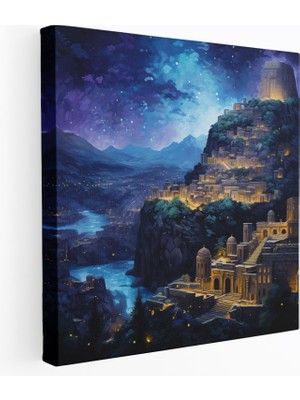 Popcas Orta Dünya Duvar Sanatı - Antik Şehir - Orta Dünya Kanvas Tablo Yıldızlı Gece Gökyüzü Antik Şehir