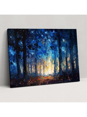 Popcas Leonid Afremov Duvar Sanatı - Büyülü Orman Yıldızlı Gece - Ev Dekorasyonu Kanvas Duvar Sanatı