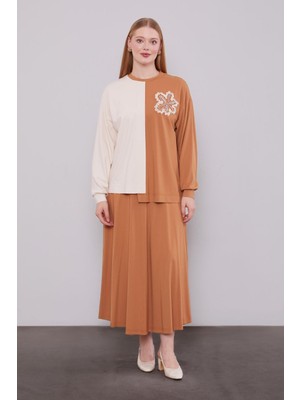 Camel Iki Renkli Asimetrik Etekli Takım