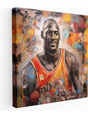 Popcas Michael Jordan Kanvas Tablo - Dokulu Kompozisyon Karışık Medya Sanat Eseri