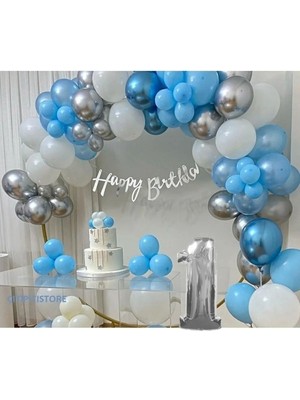 1 Yaş Doğum Günü Seti Mavi Gümüş Konsept 1*2*3*4*5*6*7*8*9 Yaş Seçebilirsiniz