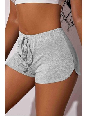 Günlük Yazlık Spor Şık Gri Kadın Mini Şort