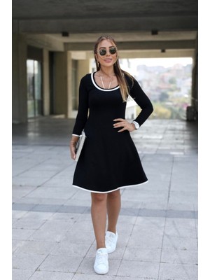 Hynova Kadın Uzun Kollu Derin Yuvarlak Yakalı Kısa Viskon Iki Iplik Elbise