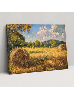 Popcas Tarla Manzaralı Samanlık Tablo Sanatı - Claude Monet Ev Dekorasyonu Kanvas Tablo Sanatı